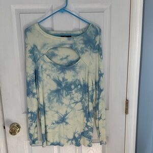 INC International Concepts Blue and Cream Tie-Dye Long Sleeve Top